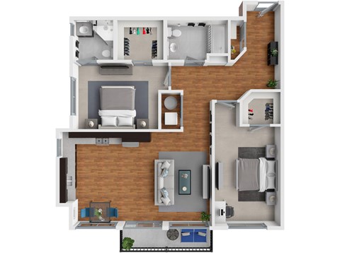 Floor plan for 2 beds, 2 baths, 1090 sqft